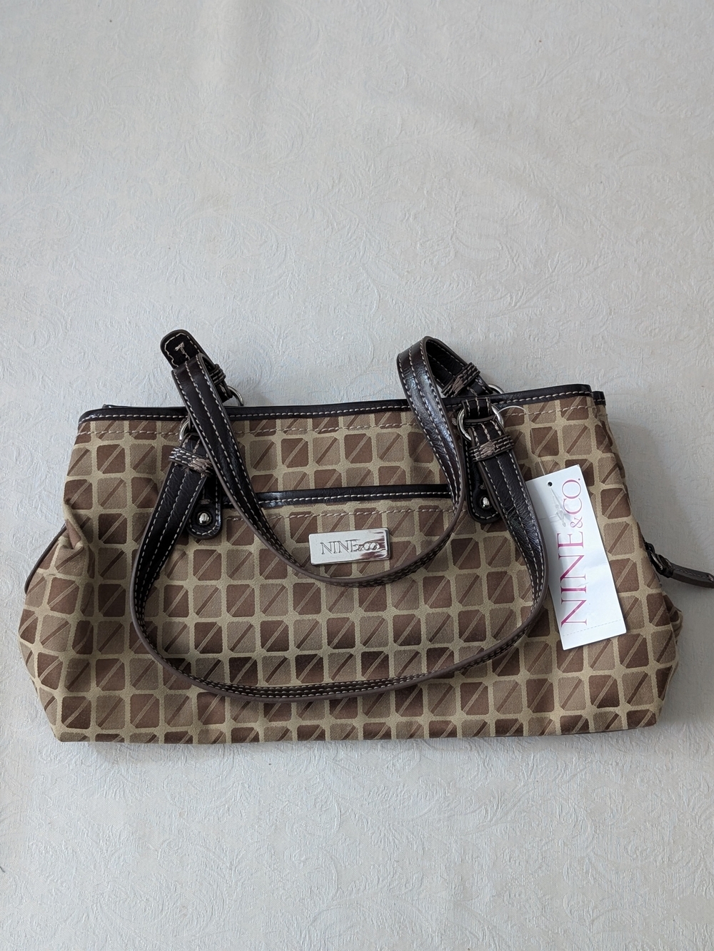 Nine & Co. Tan Geometric Shoulder Bag with Dark Brown Trim